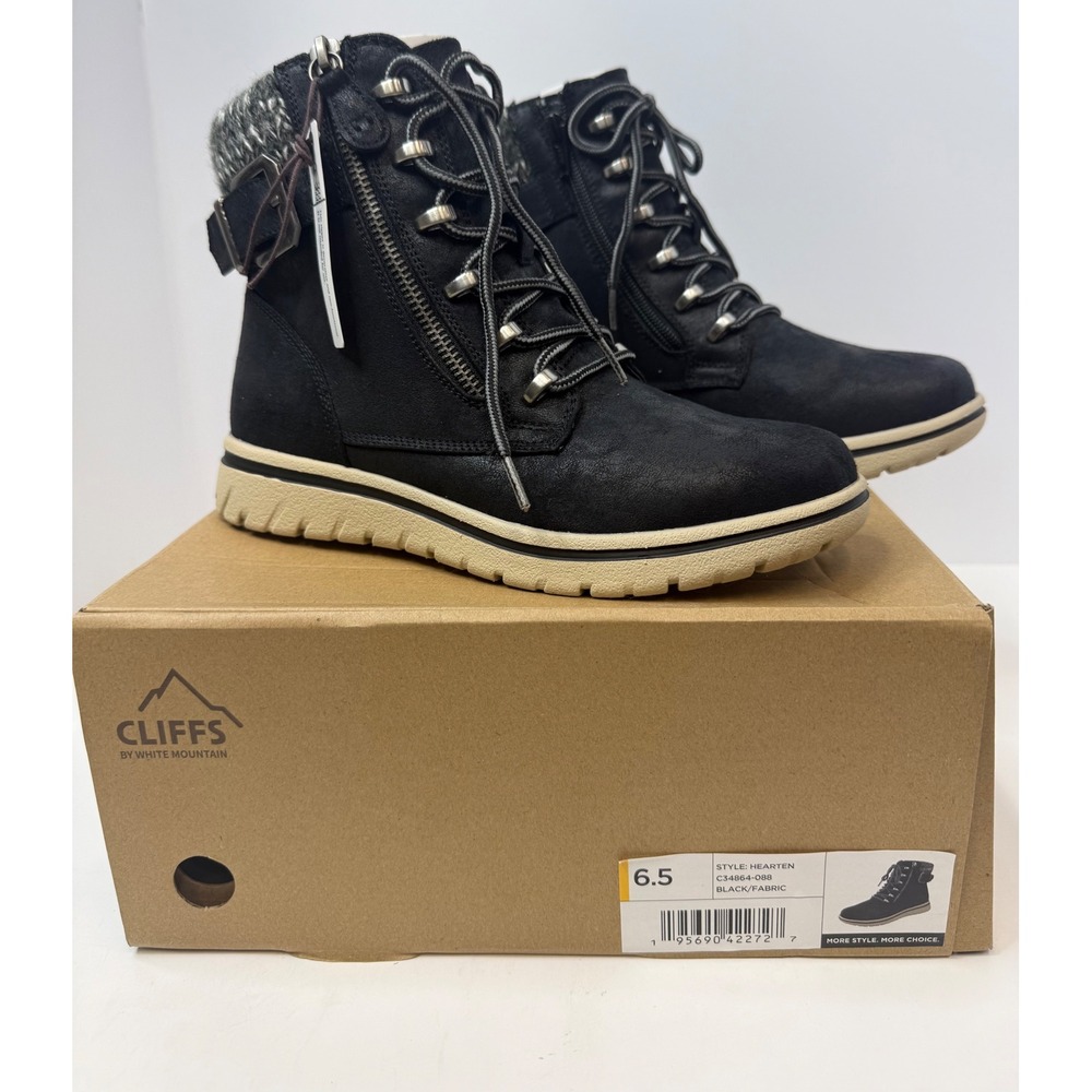 Cliffs by White Mountain Hearten Lace up Booties Black Fabric Size 6.5 Women